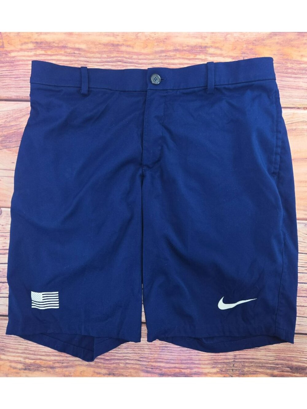 Nike Mens Navy Dri-Fit Golf Shorts Size 36 With American Flag & Swoosh Logo